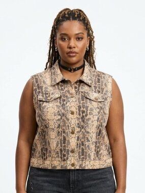 Vintage Carolina Colours Vest Snakeskin Brown Grunge Punk Button 24W